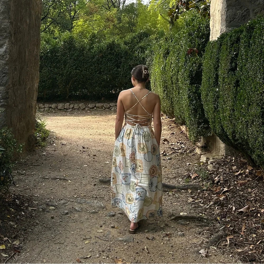 Abercrombie Lace-Up Linen-Blend Maxi Dress - Picture 2 of 3